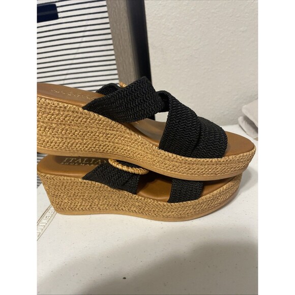 Italian Shoemakers Wedge Sandals Blue Strap Size 7 M Made in Italy - Picture 9 of 15